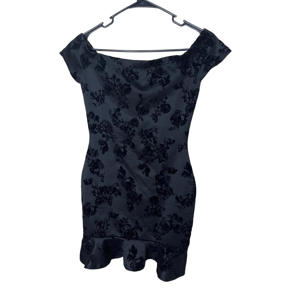 Lovely Day Womens Black Floral Off Shoulder Mini Ruffled‎ Hem Dress Small Chic